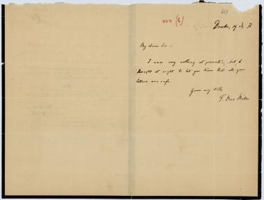 Letter sent by Müller, Max F. to Schliemann, Heinrich, 1876