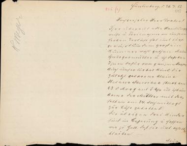 Letter sent by Meyer, W. to Schliemann, Heinrich, 1883