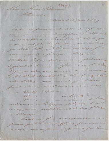 Letter sent by Coomans & Born to Schliemann, Heinrich, 1857