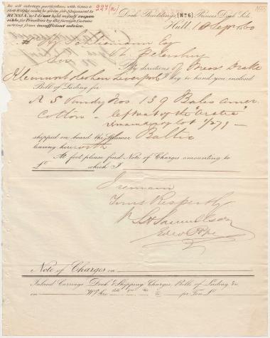 Letter sent by Samuelson, S. H. to Schliemann, Heinrich, 1860