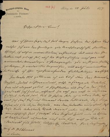 Letter sent by Zihler, ? to Schliemann, Heinrich 1877