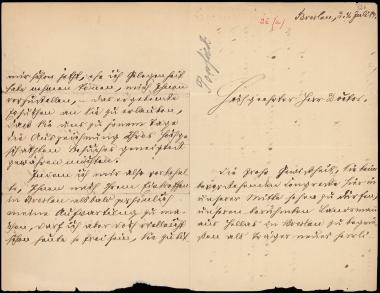 Letter sent by Ponfick, Emil to Schliemann, Heinrich, 1884
