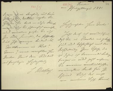 Letter sent by Mestorf, J. to Schliemann, Heinrich, 1881