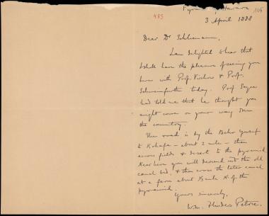 Letter sent by Petrie, Flinders W. M.  to Schliemann, Heinrich, 1888