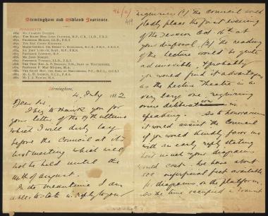 Letter sent by Porter, Paxton to Schliemann, Heinrich, 1882