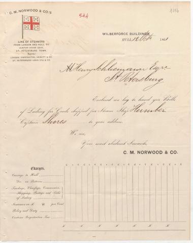 Letter sent by Norwood, C. M. & Co. to Schliemann, Heinrich, 1861