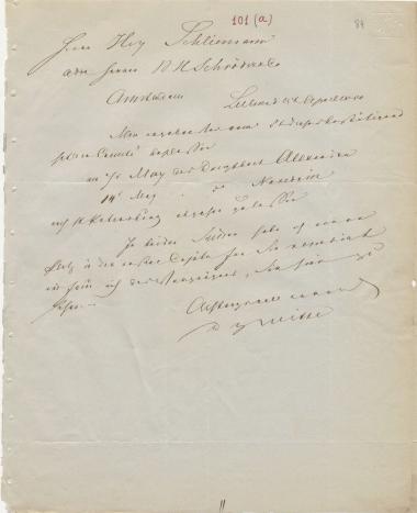 Letter sent by Witte, D. G. to Schliemann, Heinrich, 1850
