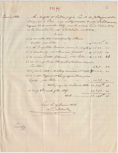 Letter sent by Delalande, Jean to Schliemann, Heinrich, 1868