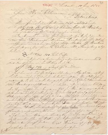 Letter sent by Minlos, L. to Schliemann, Heinrich, 1855