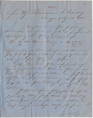 Letter sent by Segall, A. C. & Sons to Schliemann, Heinrich, 1855
