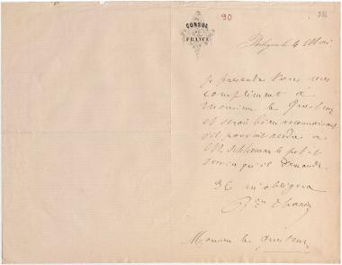 Letter sent by Chasseriot, ? to Guesteur, ? [1868]