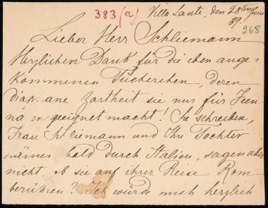 Letter sent by Helbig, Nadine to Schliemann, Heinrich, 1889