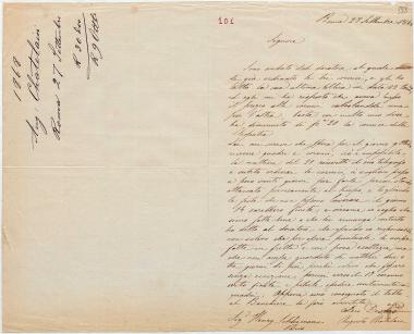 Letter sent by Chatelain, Augusto to Schliemann, Heinrich, 1868
