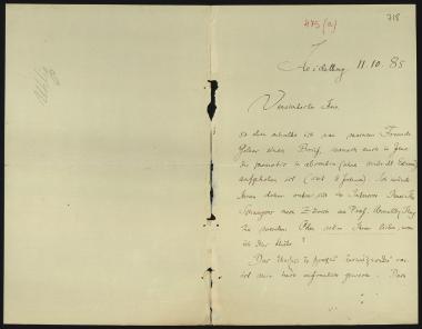Letter sent by Uhlig, Gustav to Schliemann, Heinrich, 1885
