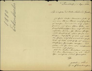 Letter sent by Eckenbrecher, G.  to Schliemann, Heinrich, 1880