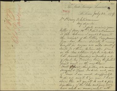 Letter sent by Parsons, Charles to Schliemann, Heinrich, 1879