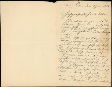 Letter sent by Brugsch, Émile to Schliemann, Heinrich, 1888