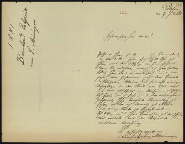 Letter sent by Saxe-Meiningen, Bernhard to Schliemann, Heinrich, 1881