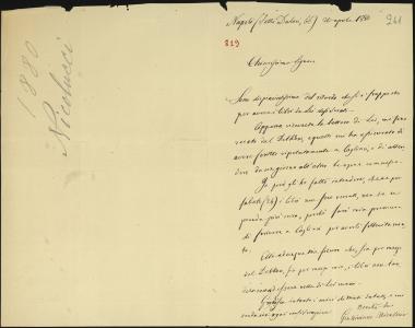 Letter sent by Nicolucci, Giustiniano to Schliemann, Heinrich, 1880