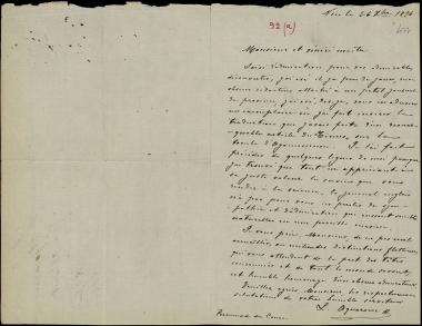 Letter sent by Aquarone, L. to Schliemann, Heinrich, 1876