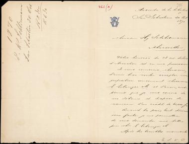 Letter sent by Schliemann, Ernst Wilhelm to Schliemann, Heinrich, 1870