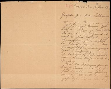 Letter sent by Brugsch, Émile to Schliemann, Heinrich, 1887