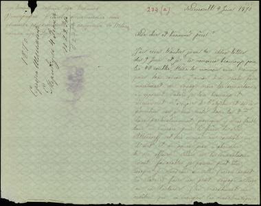 Letter sent by Schliemann, Sergei Andreyevich to Schliemann, Heinrich, 1870