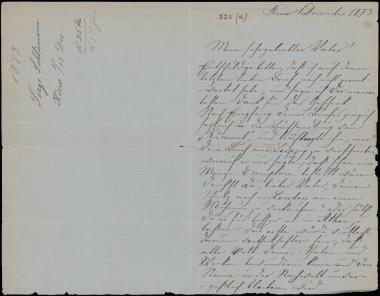 Letter sent by Schliemann, Sergei Andreyevich to Schliemann, Heinrich, 1873