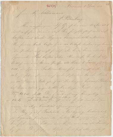 Letter sent by Merle, E. & Co. to Schliemann, Heinrich, 1854