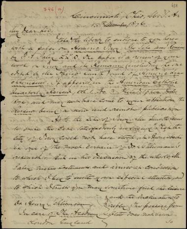 Letter sent by Leaman, Robert F. to Schliemann, Heinrich, 1876