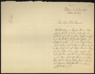 Letter sent by Kühse, Wilhelm to Schliemann, Heinrich, 1885