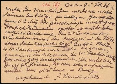 Letter sent by Schweinfurt, G. to Schliemann, Heinrich, 1888