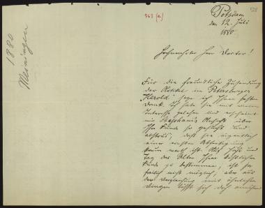 Letter sent by Saxe-Meiningen, Bernhard to Schliemann, Heinrich, 1880