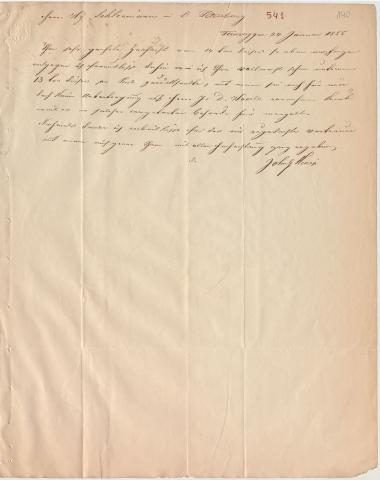 Letter sent by Kniep, John G. to Schliemann, Heinrich, 1855