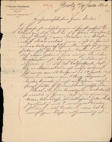 Letter sent by Schuchardt, Theodor to Schliemann, Heinrich, 1884