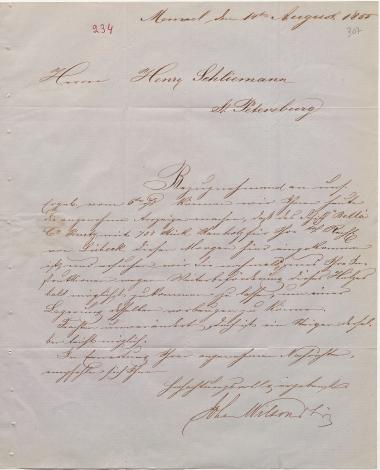 Letter sent by Wilson, John & Co. to Schliemann, Heinrich, 1854