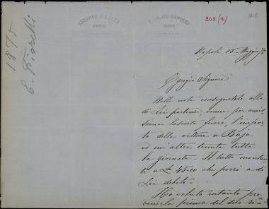 Letter sent by Fiorelli, Emilio to Schliemann, Heinrich, 1875