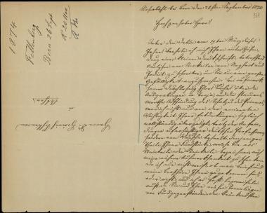 Letter sent by Fellenberg, L. Ro. to Schliemann, Heinrich, 1874