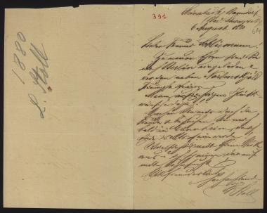 Letter sent by Stoll, Louis to Schliemann, Heinrich, 1880