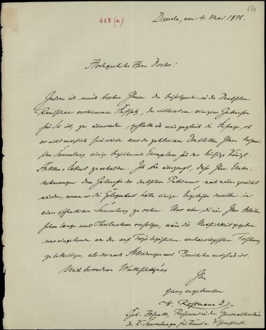 Letter sent by Rossmann, W. to Schliemann, Heinrich, 1876
