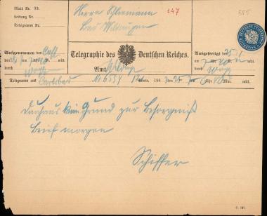 Letter sent by Schiffer, ? to Schliemann, Heinrich, 1883