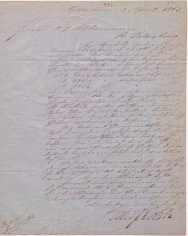 Letter sent by Hoyack, L. & Co. to Schliemann, Heinrich, 1863