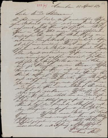 Letter sent by Stoll, Louis to Schliemann, Heinrich, 1870