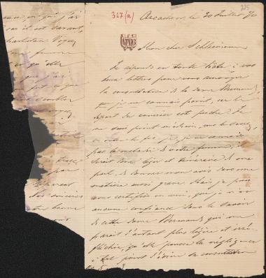 Letter sent by [Wunderly, Dore] to Schliemann, Heinrich, 1870
