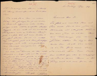 Letter sent by by unknown sender to Schliemann, Heinrich, 1889