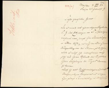 Letter sent by by unknown sender to Schliemann, Heinrich, 1884