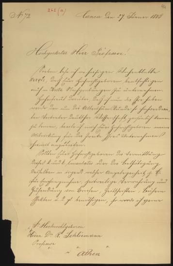 Letter sent by Ortlieb, ? to Schliemann, Heinrich, 1883