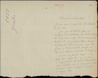 Letter sent by Girardin, J. to Schliemann, Heinrich, 1877