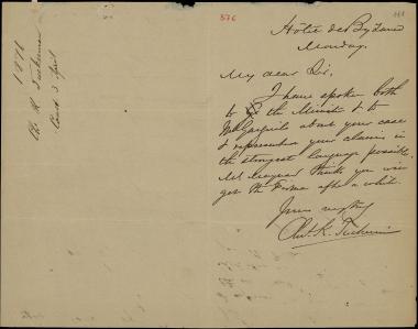 Letter sent by Tuckerman, Charles K. to Schliemann, Heinrich, 1876