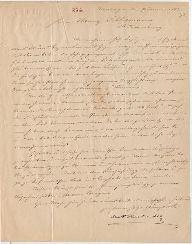 Letter sent by Huelin, Math. & Co. to Schliemann, Heinrich, 1863